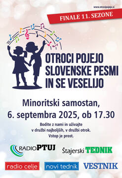 Otroci pojejo slovenske pesmi in se veselijo